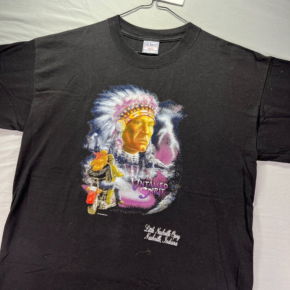 Vintage Untamed Spirit Shirt Men XL Motorcycle Native American USA All Sport 90s